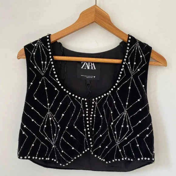 Zara Vest Women’s Medium Velvet Waistcoat with Rhinestones Black - Picture 4 of 13